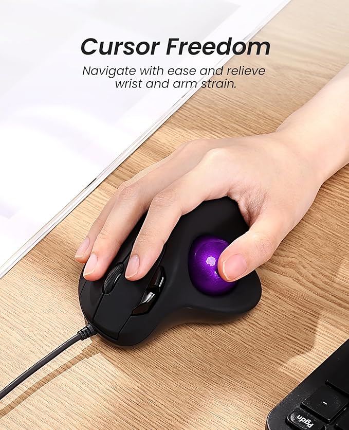 Nulea M509 Trackball Mouse Wired Ergonomic Design Easy Thumb Control Precise &amp Smooth Tracking 2-in-1 Interface (Type A &ampType C) Compatible for PC Laptop Mac Window(Purple).