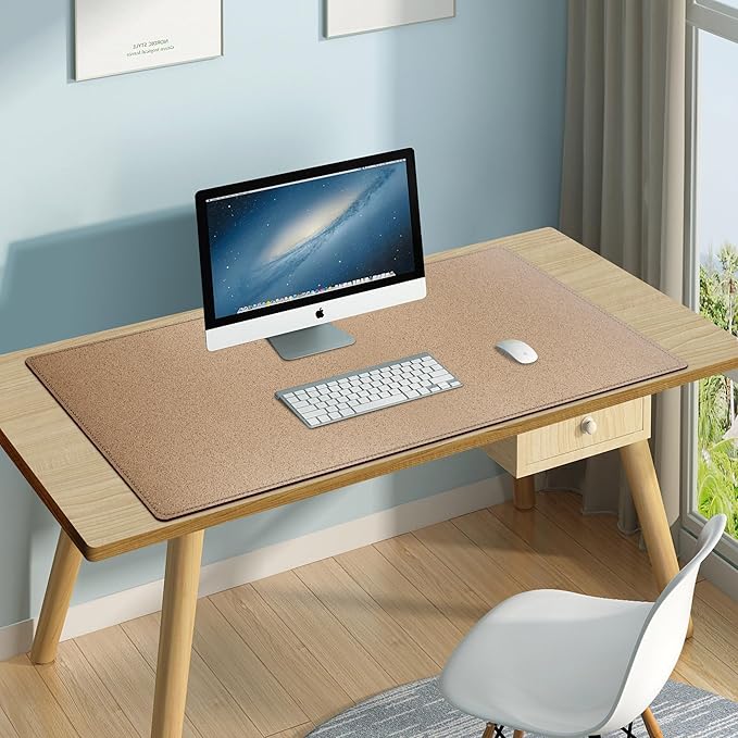 Mydours Dual-Sided Desk Pad 40 x 20Large Mouse mats Cork &amp PU Leather for Office and Home Work Waterproof Desk Mats on The Top of Desks (Burgundy)