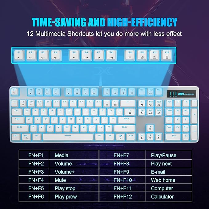MageGee Mechanical Gaming Keyboard Wired USB Adjustable Backlight Keyboard New Mechanical Storm 100% Anti-ghosting Keyboards with Blue Switches for Windows PC/MAC Games (White)