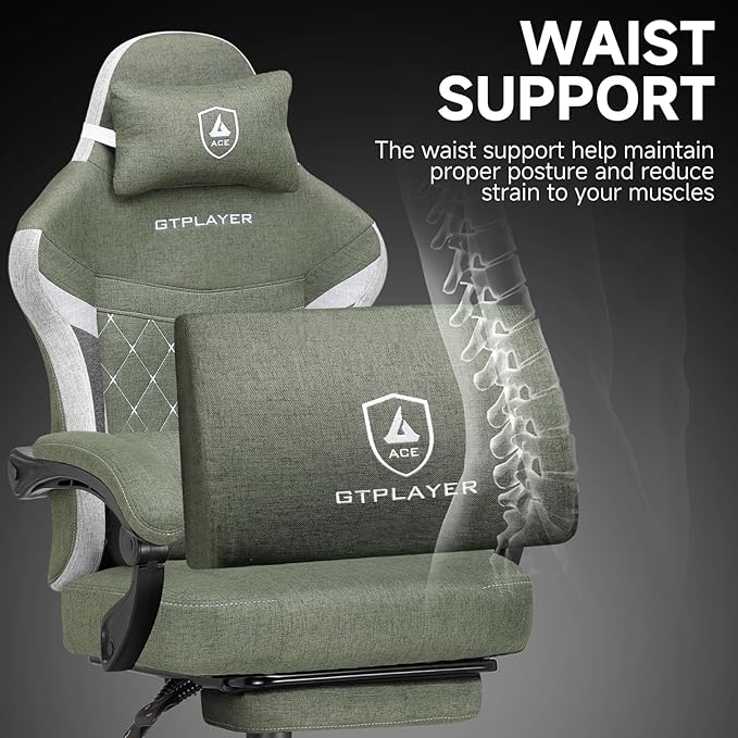 GTPLAYER Gaming Chair Fabric Computer Office Chair with Pocket Spring Cushion Ergonomic Office and Gaming Video Gaming Chair with Linkage Armrests High Back Desk Chair with Adjustable Recliner