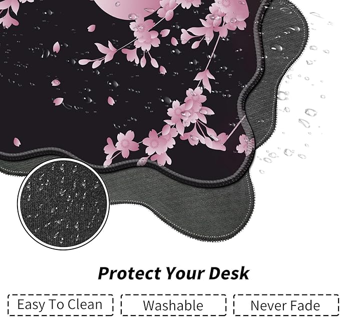 Sakura Cherry Blossom Desk Mat Mouse Pad 31.5 x11.8 XL Extended Mousepad Huge Mouse Pads with Stitched Edges Desk Pad for Work Game Office Home