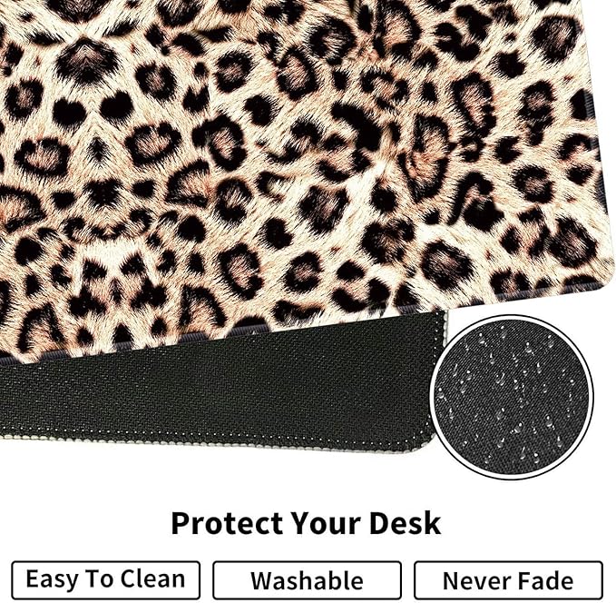 Large XXL Gaming Desk Mat 31.5x 11.8 Ergonomic Keyboard Wrist Rest &amp Mouse Pad Wrist Rest + Coaster Set Non-Slip Base Memory Foam Office and Home Leopard Print