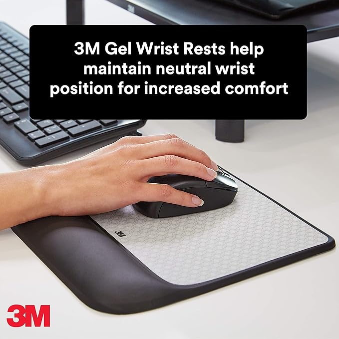 3M Precise Mouse Pad with Gel Wrist Rest Soothing 3M Gel Technology and Satin Smooth Cover for All Day Comfort Optical Mouse Performance and Battery Saving Design (MW85B) Extended Black
