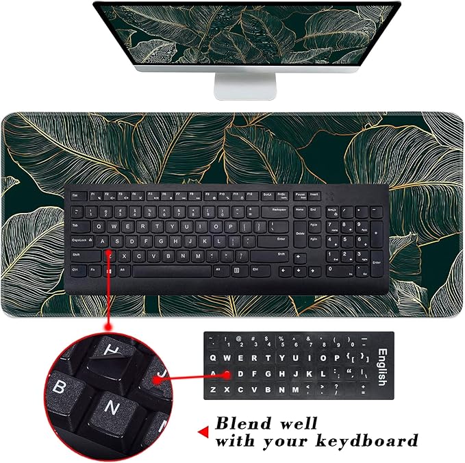 Keyboard Wrist Rest and Mouse Pad with Wrist Support Set Ergonomic CoasterMemory FoamEasy Typing Pain ReliefLarge XL Desk Mat 31.5x 11.8Tropical Leaves