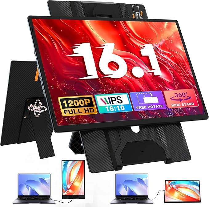 Laptop Screen Extender Portable Monitor Dual 16.1 1080P FHD IPS Screen Detachable Monitor Extender for Laptop Fit for 13-17 Laptops Compatiable with Windows/Mac/Chrome/Android