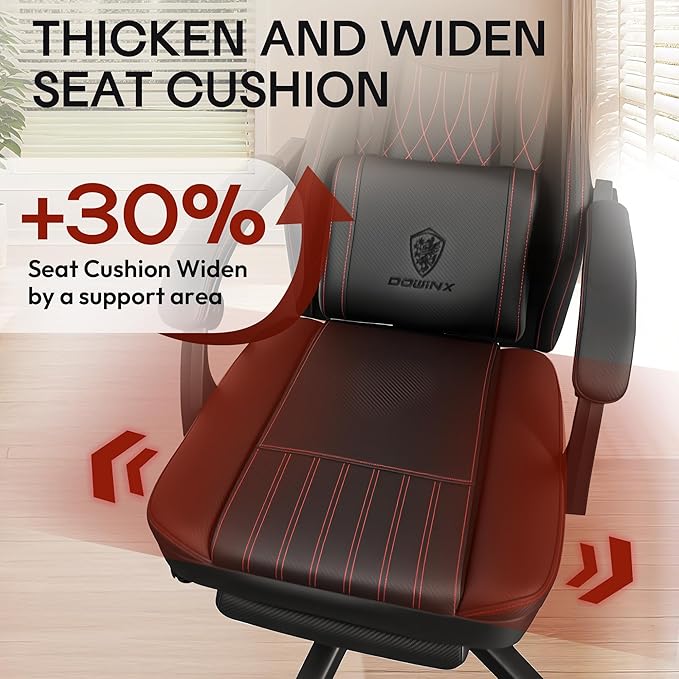 Dowinx Gaming Chair Breathable PU Leather Gamer Chair with Footrest Massage Lumbar Support Big and Tall Ergonomic Reclining Computer Chair with Pocket Spring Cushion for Adults Teens(Black)