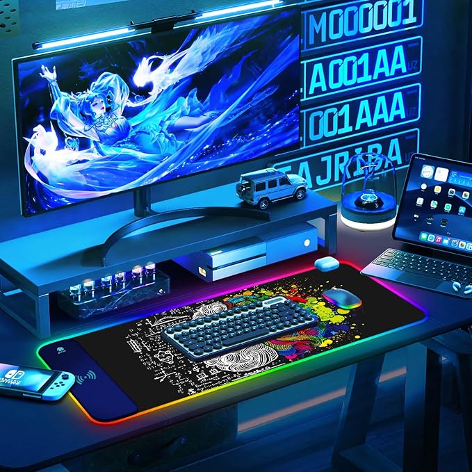 ToLuLu RGB Gaming Wireless Charging Mouse Pad 7.5/10/15W 10 Light Modes LED Mouse Pad Computer Keyboard Mat Mousepad 800x300x4MM Extended Large Desk Mat for Gaming MacBook Laptop PC Human Brain