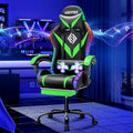 HOFFREE Gaming Chair with Bluetooth Speakers and Led Lights Massage Computer Gamer Chair with Footrest Ergonomic Video Game Chair for Adults Green and Black