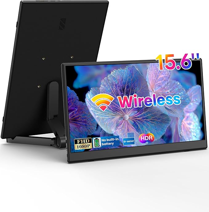 15.6 Wireless Portable Monitor FHD 1080P IPS Travel Monitor for Laptop Built-in G-Sensor Type-C &amp HDMI Foldable Stand PU Protective Case VESA Mount Blue Light Protection