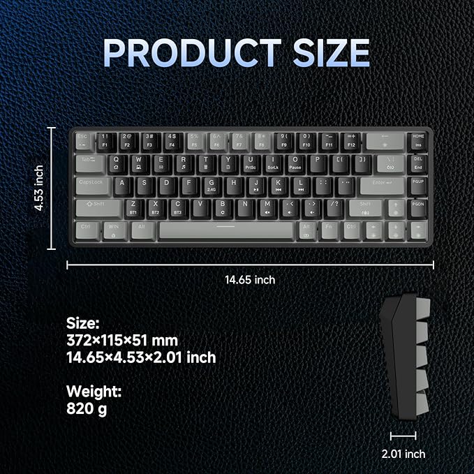 DIERYA DK68 60% Wireless Mechanical Gaming Keyboard 3 Modes Bluetooth/2.4GHz/USB-C with Red Linear Switch RGB Backlit Anti-Ghosting 68-Key Compact mini keyboard for Windows/macOS/Linux- Grey/Black