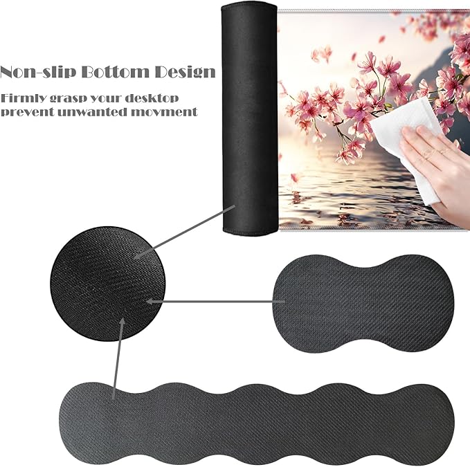 Ergonomic Keyboard Wrist Rest &amp Mouse Pad Wrist Rest SetXL Gaming Desk Mat 31.5x 11.8Non-Slip BaseMemory FoamEasy Typing Pain Relief for Office &amp HomeCherry Blossoms Over Water