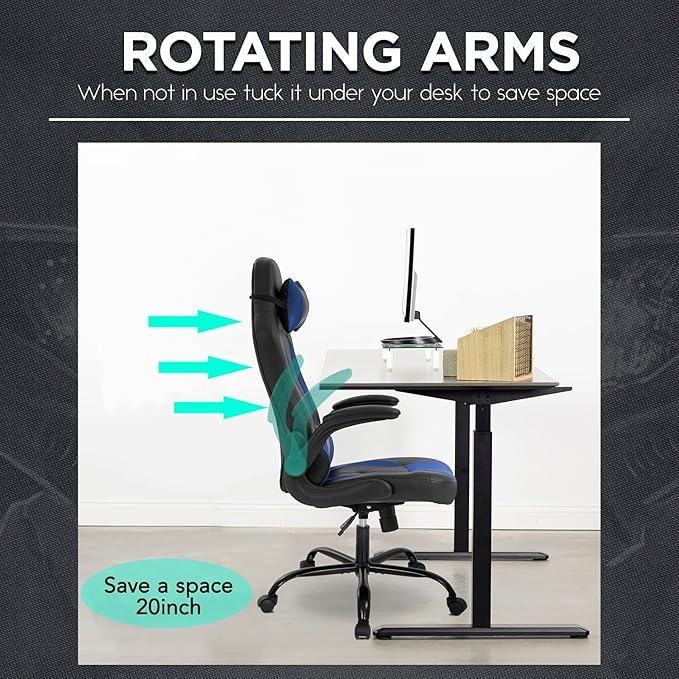 Gaming Chairs for Adults PU Leather Swivel Rolling Adjustable Game Chair with Lumbar Support Flip Up Arms Headrest for Adults Women Men Video Game Chairs Ergonomic Gaming Chair