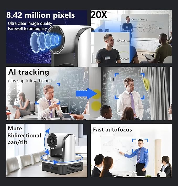 NDI PTZ Camera 4K AI Auto-Tracking 20X Optical Zoom 4K@60fps3G-SDI USB3.0 HDMI LAN PoE IP Live Streaming for Church Worship Events Broadcast Video Conference