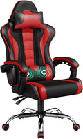 Yaheetech Gaming Chair Computer Office Chair with Headrest and Massage Lumbar Support Height Adjustable Ergonomic Chairs with Swivel Seat Black/Red