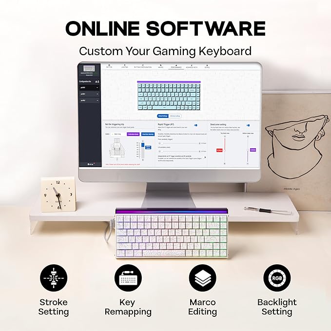 MechLands Aula Hero84 HE Wired Magnetic Gaming Keyboard Rapid Hall Effect Keyboard with 0.01mm Adjustable Actuation 8kHz Polling 5-Layer Sound Dampening RGB Lightbox &amp Backlit (White)