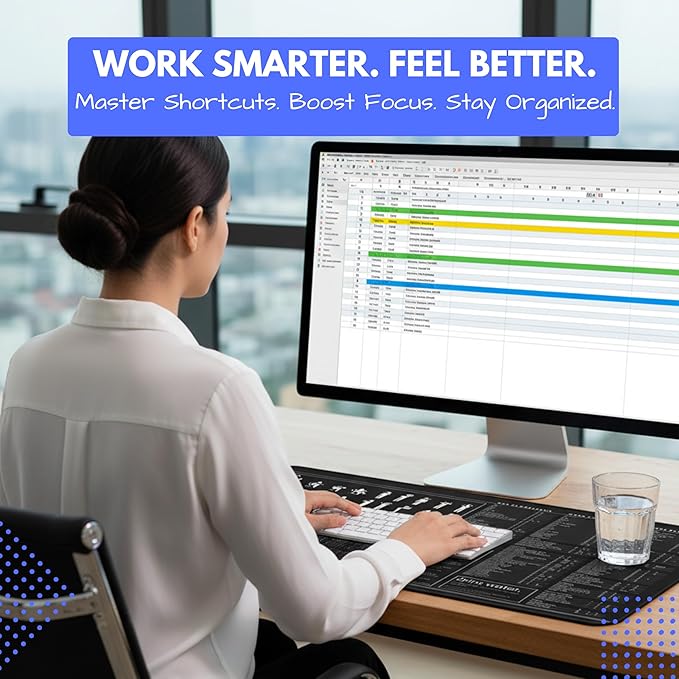 Productivity Desk Mat for Windows – Keyboard Shortcuts Wellness Guide &amp 3-Year Calendar | XL Office Mouse Pad for Excel Word &amp System Commands | Ergonomic Workspace Mat