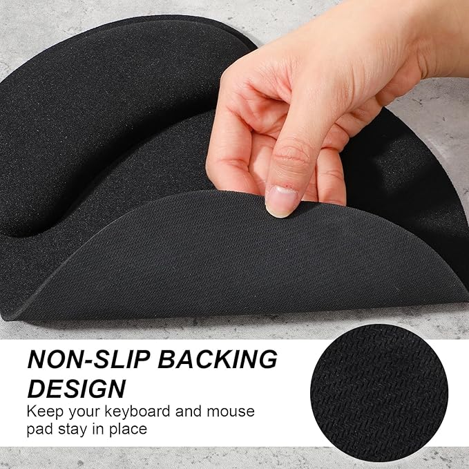 8 Pcs Ergonomic Mouse Pad and Keyboard Wrist Rest Set Memory Foam Support for Comfortable Typing Black Computer Gaming Office Home Accessories