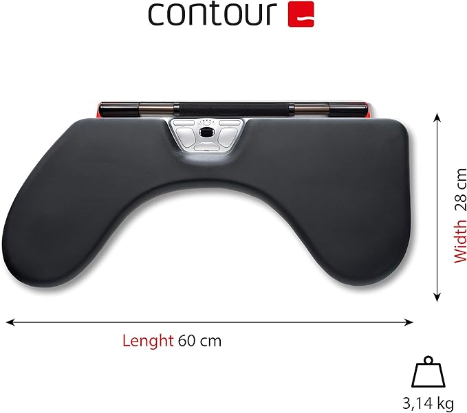 Contour RollerMouse Red Ergonomic Mouse for Shoulder Forearm Wrist Strain Relief for RSI Carpal Tunnel Centered Rollerbar 6 Customizable Buttons 10 Speed Settings Mac/PC Compatible - Wired - Max