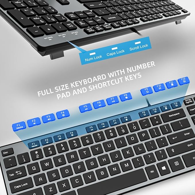 USB Wired Keyboard for WindowComfortable Quiet Chocolate Keys Durable Ultra-Slim Wired Computer Keyboard(QWERTY) for PC Windows 11/10/8/7/XP/Vista KB1430
