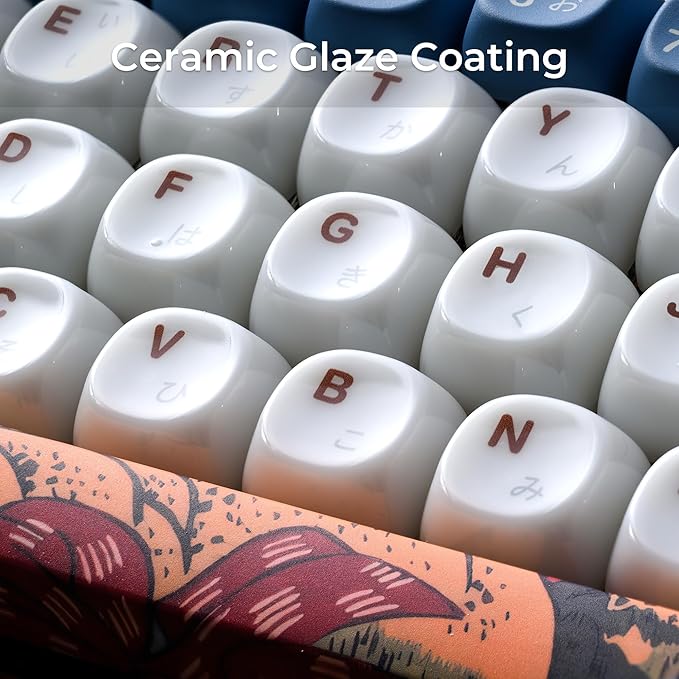 OHY XVX MOA Profile Keycaps Set Japanese Mount FujiTheme 132 - Key White &amp Blue Custom Keycaps with PBT + Frosted Translucent PC Material for ANSI Layout Mechanical Keyboards- - Musashi Senju