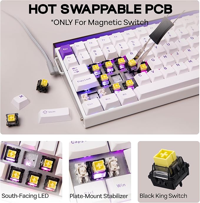 MechLands Aula Hero84 HE Wired Magnetic Gaming Keyboard Rapid Hall Effect Keyboard with 0.01mm Adjustable Actuation 8kHz Polling 5-Layer Sound Dampening RGB Lightbox &amp Backlit (White Purple)