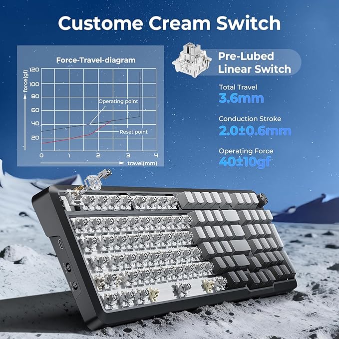 Redragon Wireless Mechanical Keyboard with KnobGasket StructureTri-Mode BT5.0/USB-C/2.4GHz Hot Swappable KeyboardCreamy SoundRGB Backlit PBT Keycaps Computer Gaming KeyboardsK688SP