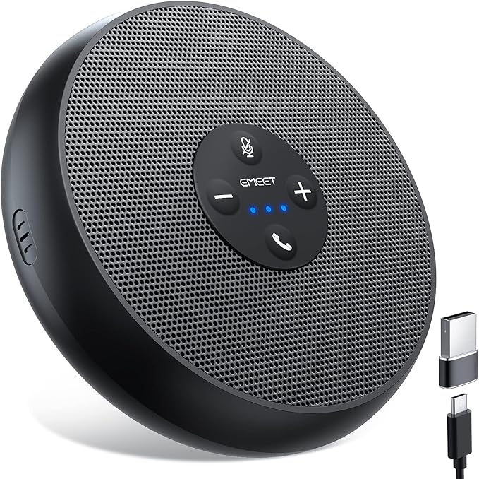 EMEET USB Speakerphone M1A Zoom Certified AI Mics 360°Voice Pickup USB Type C-A Plug&ampPlay Computer Speakers with Microphone Fast Mute Noise Reduction Echo Cancellation for 5-8 People for Zoom Te