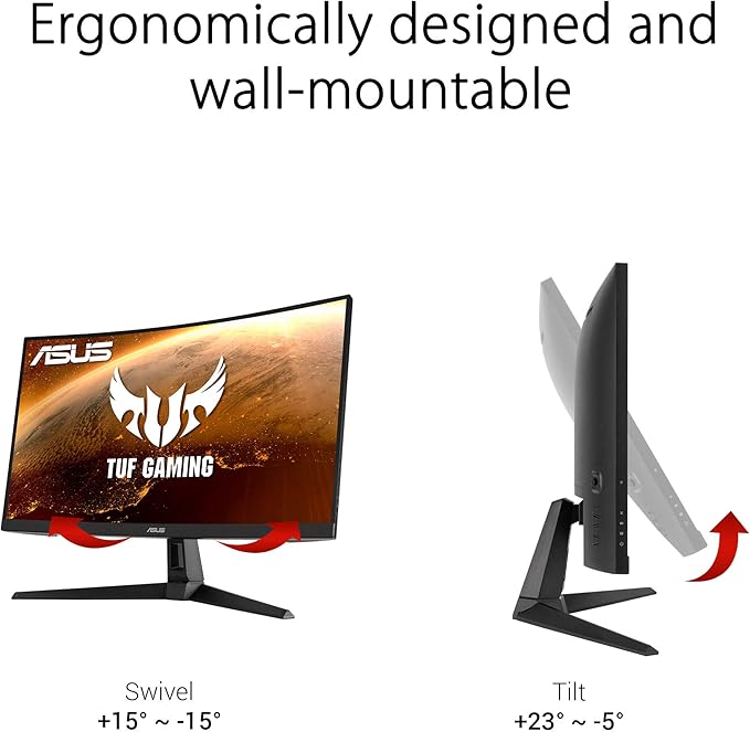 ASUS TUF Gaming VG27WQ1B 27” Curved Monitor 1440P WQHD (2560 x 1440) 165Hz (Supports 144Hz) 1ms Adaptive-sync/FreeSync Premium Extreme Low Motion Blur Eye Care HDMI DisplayPort HDR10