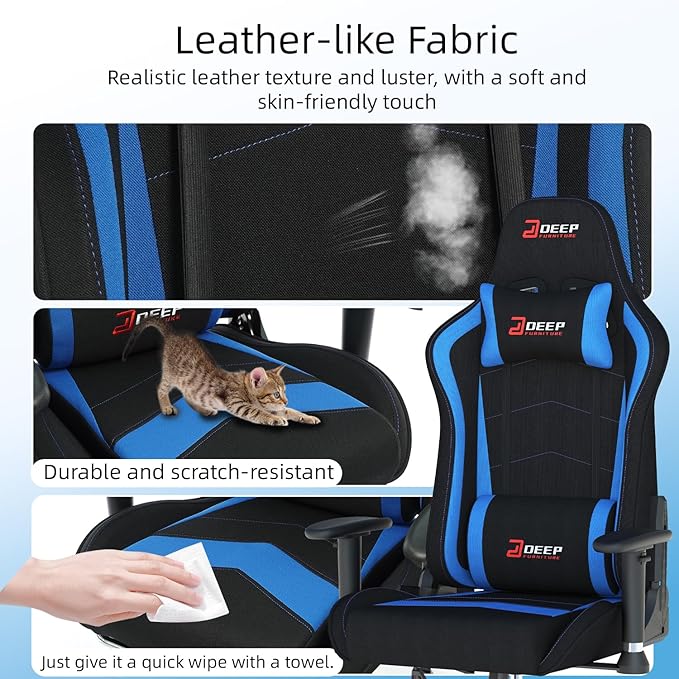 Gaming Chair High-Back Ergonomic Computer Chair Adult Lumbar Support Breathable Fabric Office Chair 3D Independent Armrests(1005-DeepBlue)