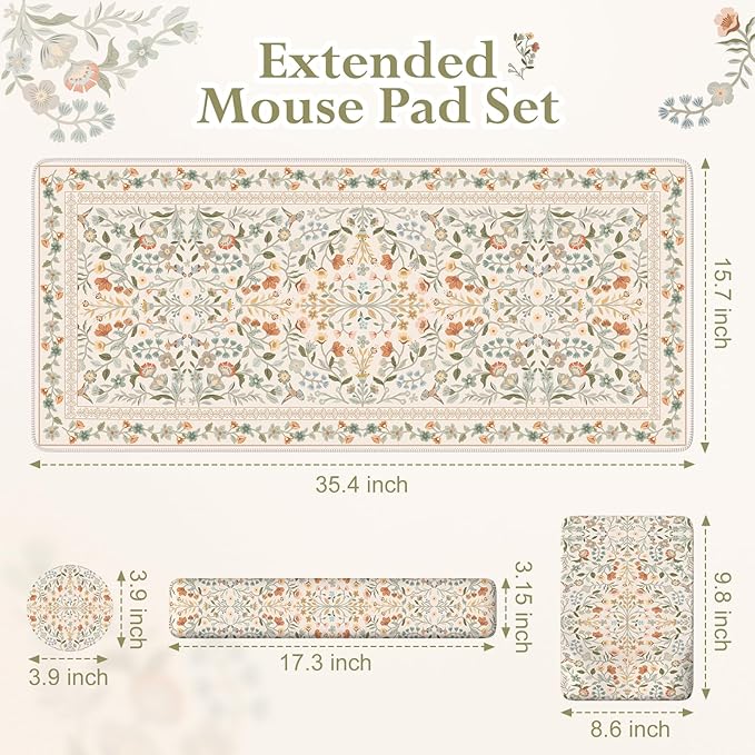 iLeadon Ergonomic Mouse Pad with Wrist Rest Non Slip Mouse and Keyboard Pad Cute Desk Pad Mat Sets Extra Large Desk Cover Mat with Coaster for Women Home Office (Beige)