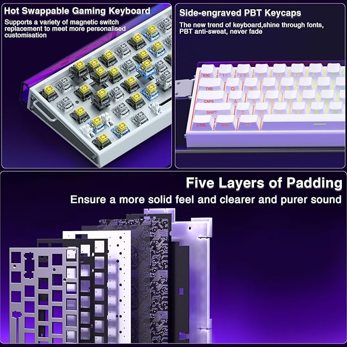 AULA Hero 68 HE 60% Gaming Keyboard Wired Hall Effect Magnetic Switch Keyboard with Adjustable Actuation Fast Trigger Mode 8K Hz Polling Rate 0.125ms LatencySide Printed PBT Keycaps RGB Backlit