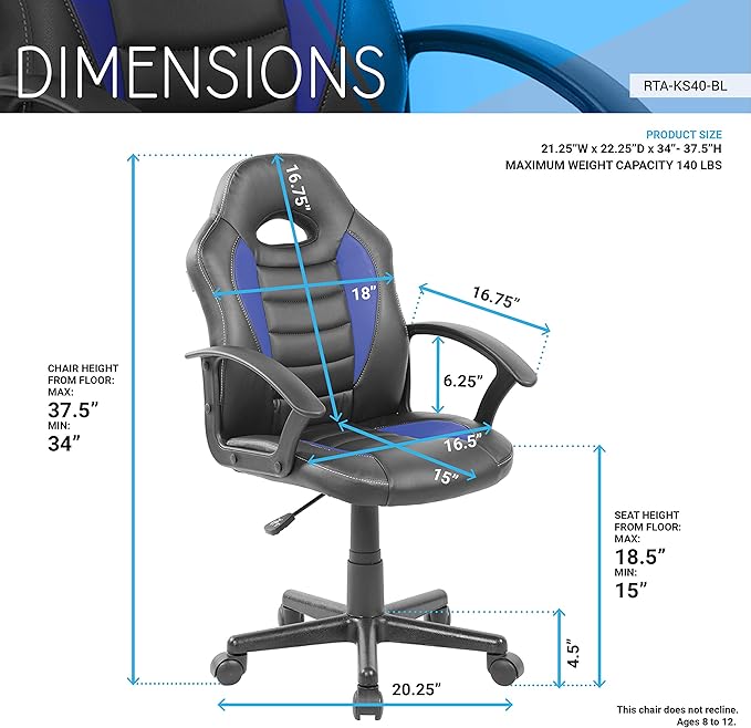 Kid's Gaming and Student Racer Chair with Wheels Lumbar Support High Back Adjustable Rolling Swivel Desk Chair (Blue)