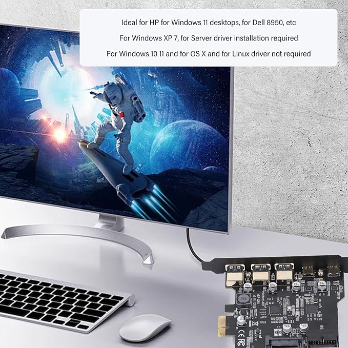 PCIe to USB 3.2 Gen 2 Expansion Card with 20 Gbps Speed 5-Port USB Hub (3 Type A + 2 Type C) for Desktop PC Compatible with USB 3.2 Devices Supports Windows Linux and macOS Operating Systems
