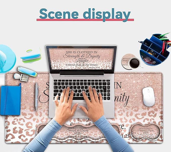Large Mouse Pad Office Desk PadLaptop Desk Table Protector Writing Mat Ergonomic Extended Pink Leopard Mouse Pad Keyboard Wrist Rest Support SetProverbs 31:25 Verse Desk Mat Gaming Mouse Pad