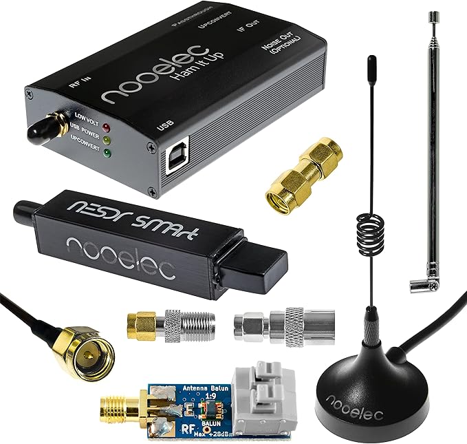 Nooelec NESDR Smart v5 HF Bundle: 100kHz-1.7GHz Software Defined Radio Set for HF/UHF/VHF Including a NESDR Smart v5 R860/RTL2832U RTL-SDR Assembled Ham It Up Upconverter 9:1 Balun and Adapters