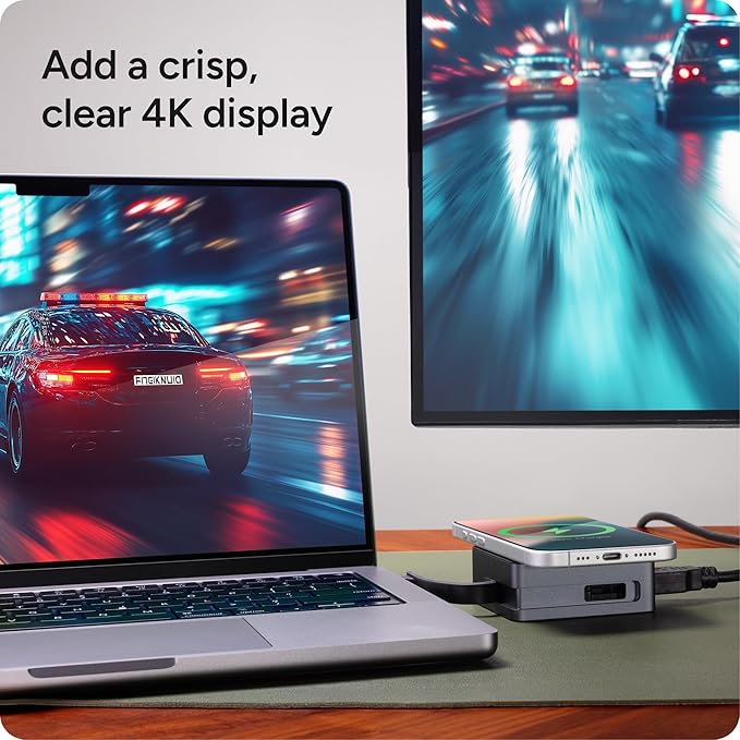 ZAGG 4-Port Hub with Wireless Charging - USB-C PD 100W HDMI 4K USB 10Gbps High-Speed Charging &amp 4K Display for Travel Compatible w/Windows macOS iPadOS ChromeOS Android