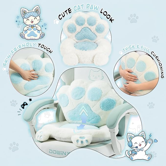 Dowinx Gaming Chair with Cat Ears and Paw Lumbar Pillow Ergonomic Reclining Chair Memory Foam and Spring Cushion Footrest 300lbs Capacity Cute and Comfortable Design for Women &amp Girls