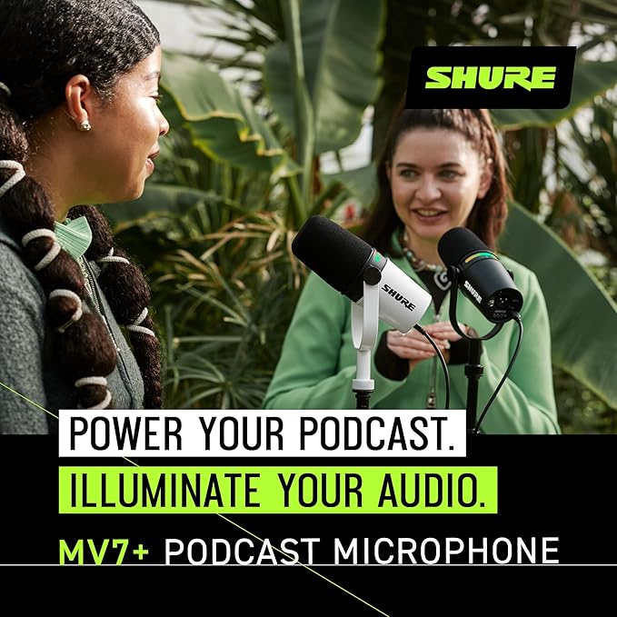Shure MV7+ Podcast Dynamic Microphone – OBS Certified Enhanced Audio LED Panel USB-C &amp XLR Outputs Auto Level Mode Digital Pop Filter Reverb Effects – For Podcasting Streaming Recording W