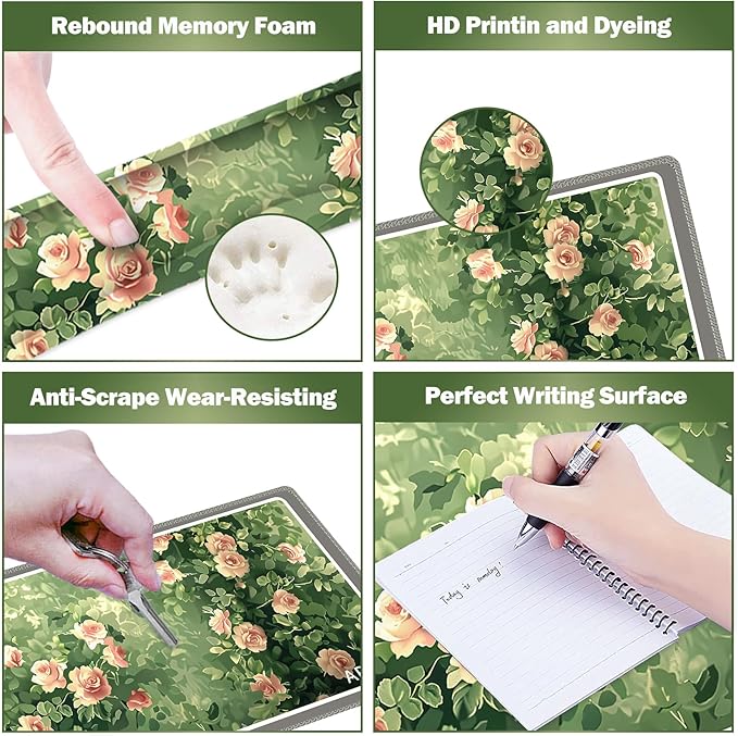 ARTSO Rose Floral Mouse Pad Wrist Support Set Desk Mat 4in1 XXL Large Mousepad + Keyboard Wrist Rest+Mouse Wrist Rest+Coaster Combo with Ergonomic Design for Home Office