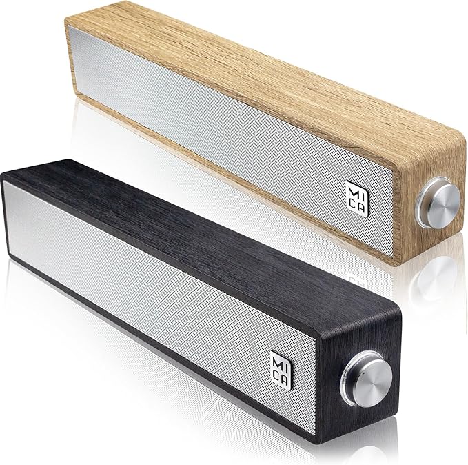 MICA Computer Speakers Wired Computer Sound Bar Wooden Mini Soundbar USB Powered PC Speakers for Desktop Monitor Laptop Tablet 3.5mm Aux Connection Yellow &amp Black (M30i)