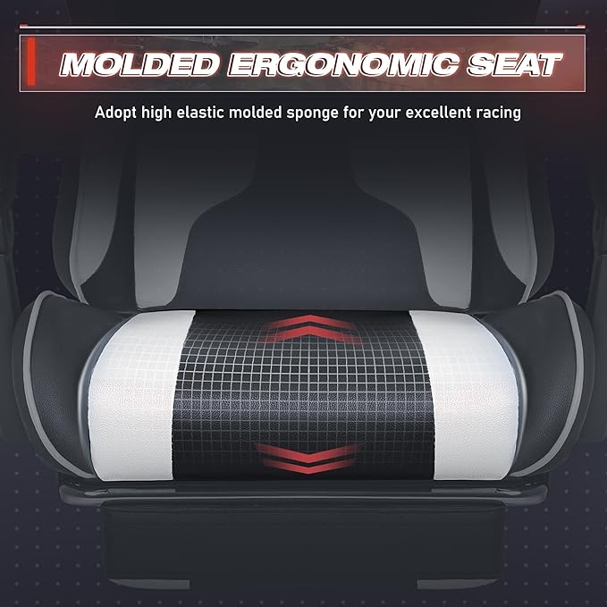 Furmax Gaming Chair Video Game Chair with Footrest and Massage Lumbar Support Swivel Seat Height Adjustable Computer Chair with Headrest Racing E-Sport Gamer Chair (White)