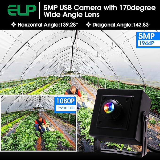 ELP Mini Aluminum Black Case USB Security Camera with 170degree Wide Angle Fisheye Lens USB2.0 Lightburn Camera for Home Security and Machine Vision System9.9ft/3m Cable for PC Laptop Jetson Nano