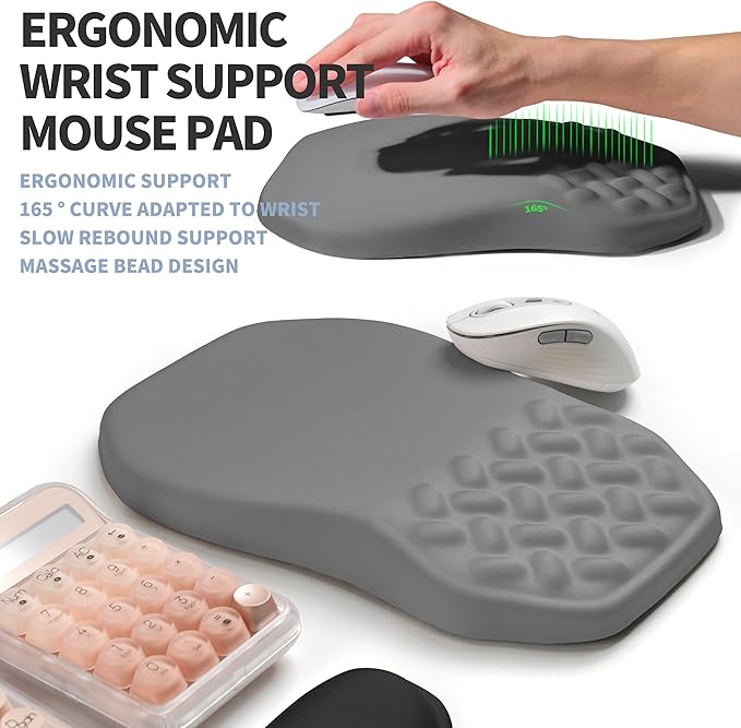 2-in-1 Ergonomic Set Wave Keyboard Wrist Rest and Massage Slope Mouse Pad Wrist Support Rebound Memory Foam for Relieve Carpal Tunnel Syndrome and Wrist Pain (Dark Grey)