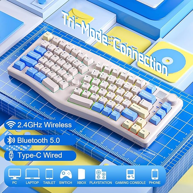 LEOBOG A75 Alice Keyboard Tri-Mode Ergonomic Gaming Keyboard with RGB Backlit Functional Knob Joystick 75% Layout Hot-Swap Gasket Custom Keyboards for Win Mac PC Gamer-Black