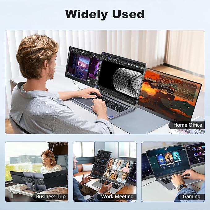 DEPGI 14 Laptop Screen Extender 1200P FHD One Cable Connect Portable Triple Monitor Dual Screen Monitor Fits 13-17.3 Laptop with Stand for MacOS/Windows