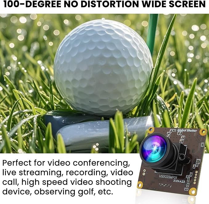 ELP 5MP Global Shutter 50fps USB Camera Module for Computer UVC USB2.0 Lightburn Camera for Laser Engraver High Speed 60fps PC Cam Wide Angle Webcamera for Live Streaming (100°no Distortion Lens)