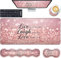 Keyboard Wrist Rest and Mouse Pad with Wrist Support Set Ergonomic CoasterMemory FoamEasy Typing Pain ReliefLarge XL Desk Mat 31.5x 11.8Rose Gold Glitter Quote Live Laugh Love
