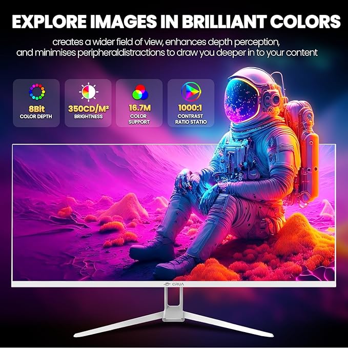 CRUA 34'' Ultrawide Gaming Monitor 120HZ 21:9 WFHD 2560X1080 IPS Panel Computer Monitors with Built-in Speakers Support AMD FreeSync 120% sRGB DP1.4 &amp HDMI1.4 Wall Mountable Installs-White