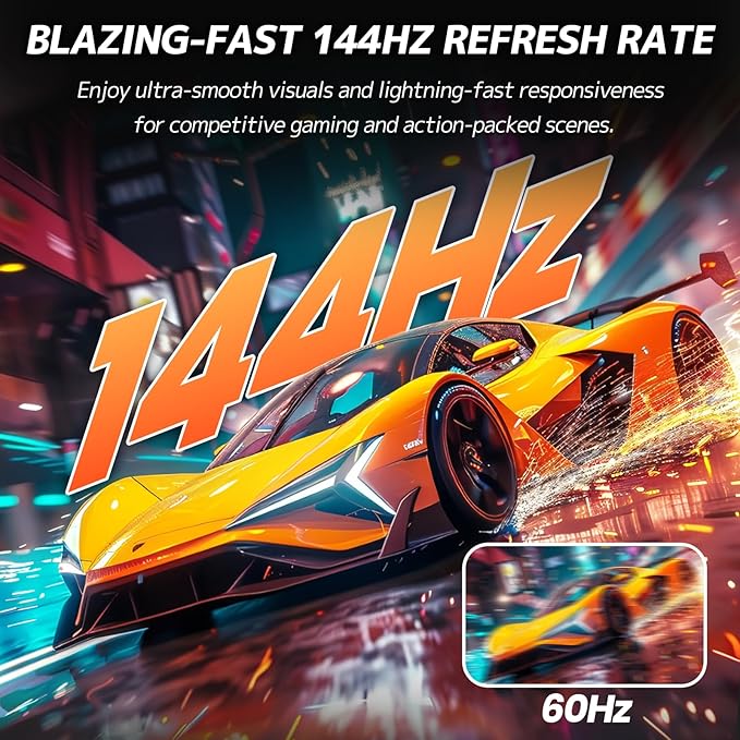 CRUA 27 Gaming Monitor 144Hz 4K UHD(3840*2160P) IPS Screen Supports Height/Pivot/Rotating/Tilt Adjustable Vertical Monitor AMD Freesync 120% sRGB Built-in Speakers Wall Mountable Installs-White
