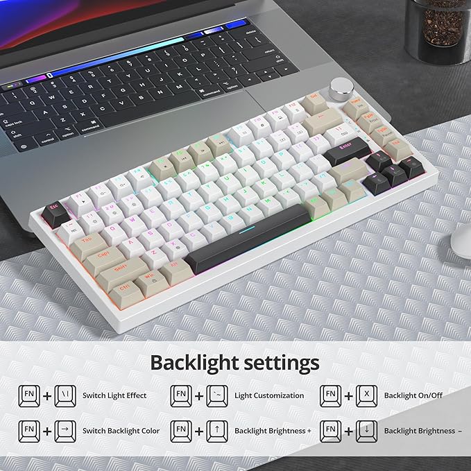 75% Mechanical Gaming Keyboard with Volumn Knob Gasket Hot Swappable RGB Wired Red Switch 82 Keys Compact Creamy (Black Grey)